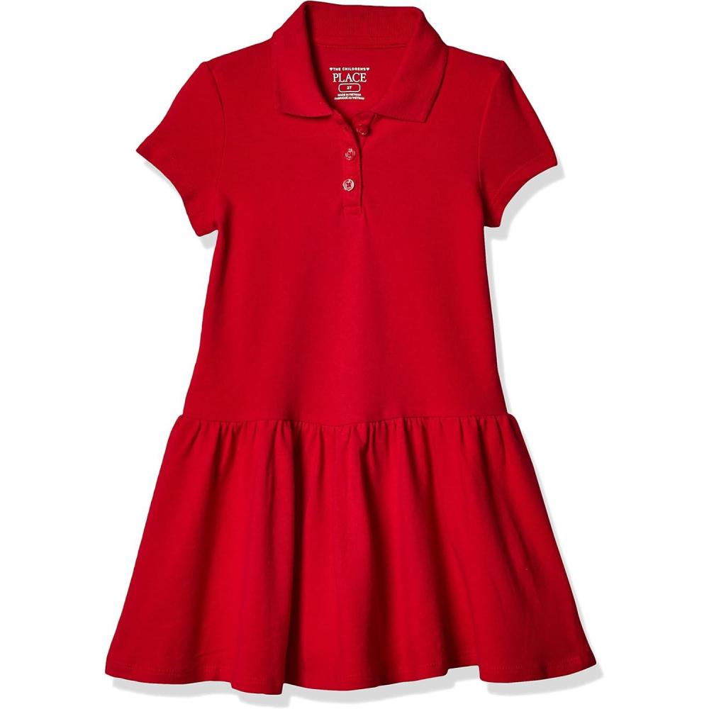 imageThe Childrens Place BabyGirls and Toddler Short Sleeve Pique Polo Dress Drop WaistRuby