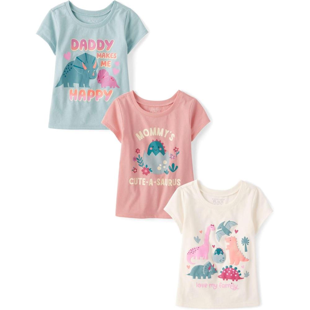 imageThe Childrens Place BabyGirls and Toddler UnicornsButterfliesTrends Short Sleeve Graphic TShirts3 PackDinoFamilyDaddy