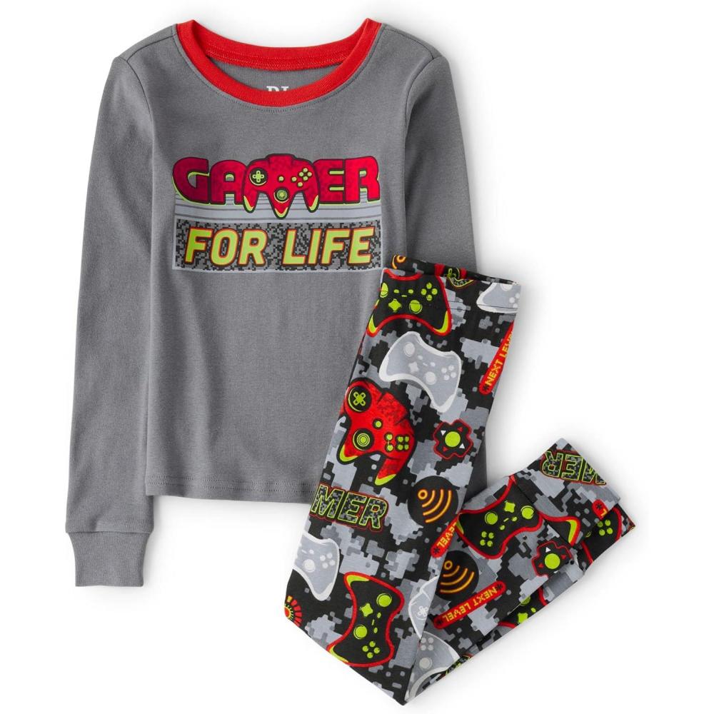 imageThe Childrens Place Boys 100 Cotton Long Sleeve Top and Pants2 Piece Pajama SetGamer for Life
