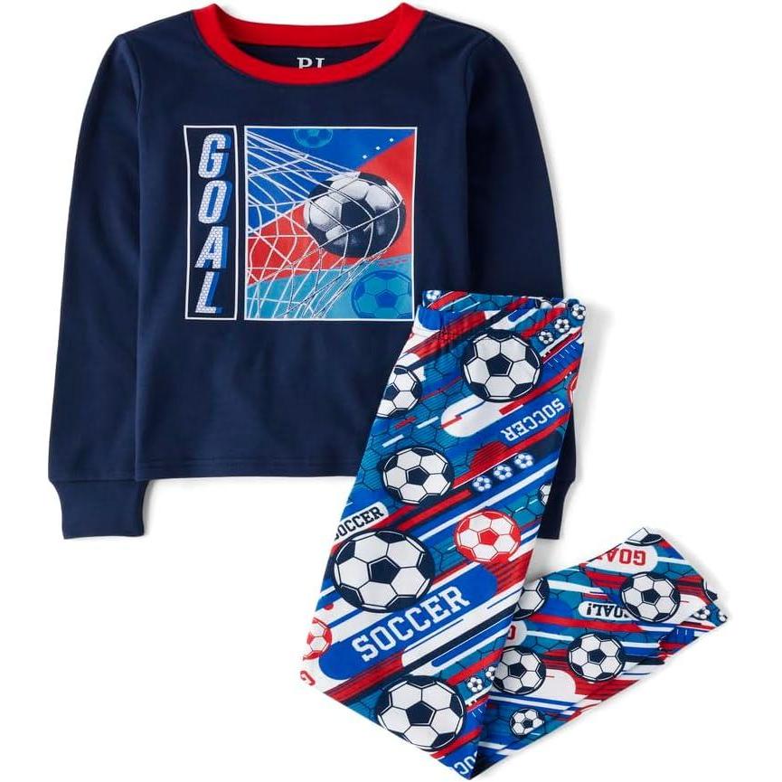 imageThe Childrens Place Boys 100 Cotton Long Sleeve Top and Pants2 Piece Pajama SetSoccer Goal