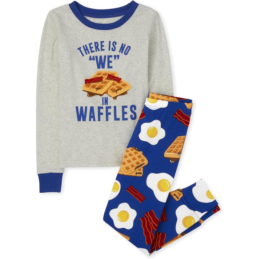imageThe Childrens Place Boys 100 Cotton Long Sleeve Top and Pants2 Piece Pajama SetWaffles