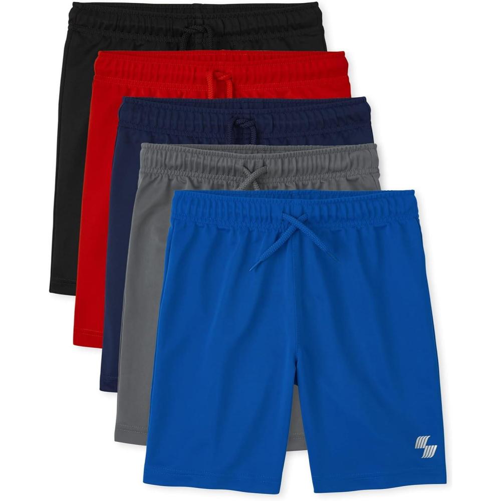 imageThe Childrens Place Boys Athletic Basketball ShortsBlackTidalRedBlueGray