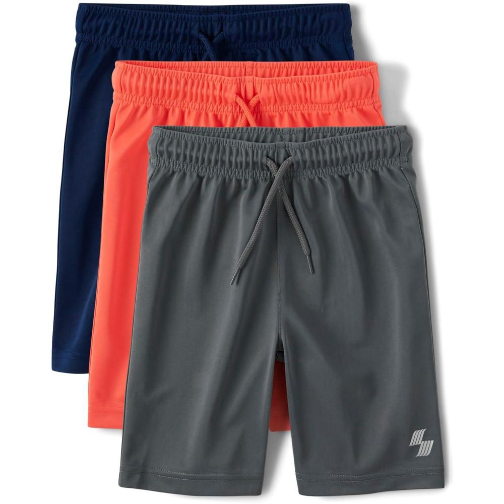 imageThe Childrens Place Boys Athletic Basketball ShortsNavyGrayOrange 3pack