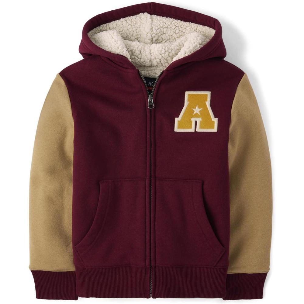 imageThe Childrens Place Boys Long Sleeve Sherpa Lined ZipFront Hoodie SweatshirtVarsity Red