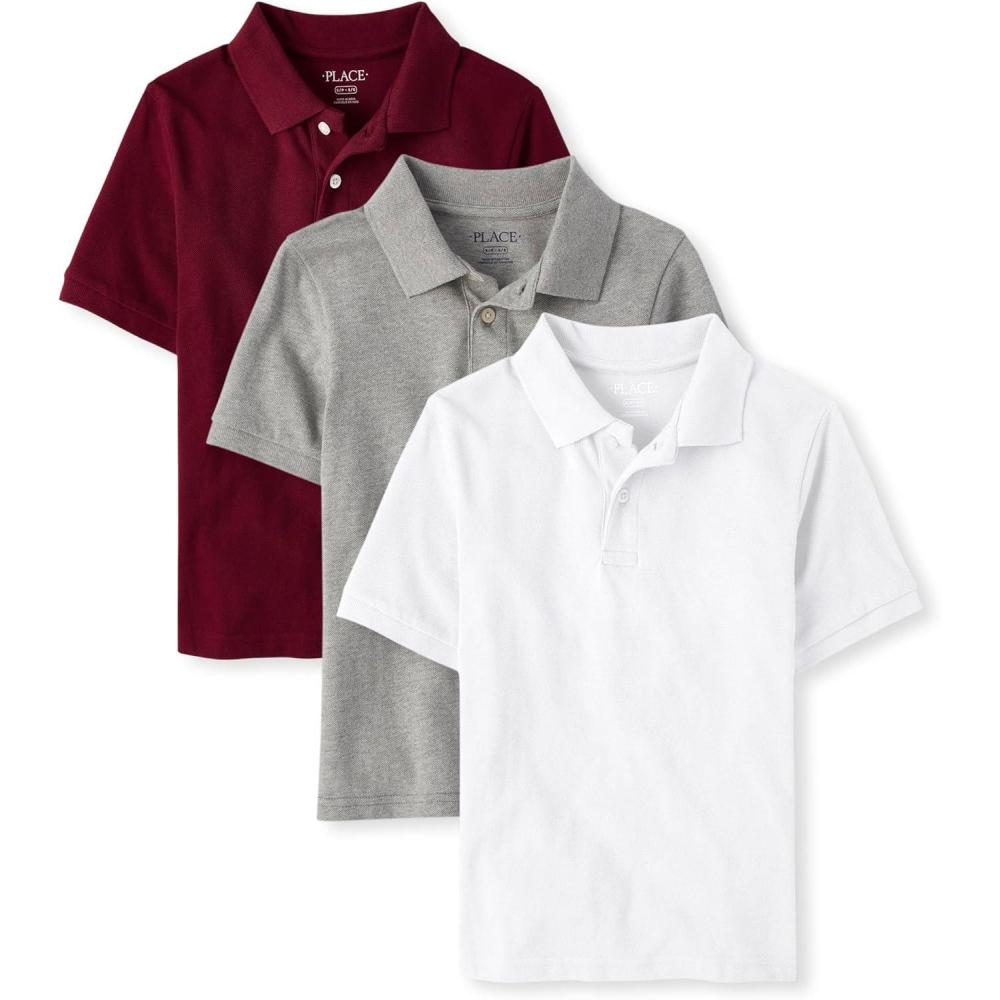 imageThe Childrens Place Boys Multipack Short Sleeve Pique PoloRedwoodSmokeWhite