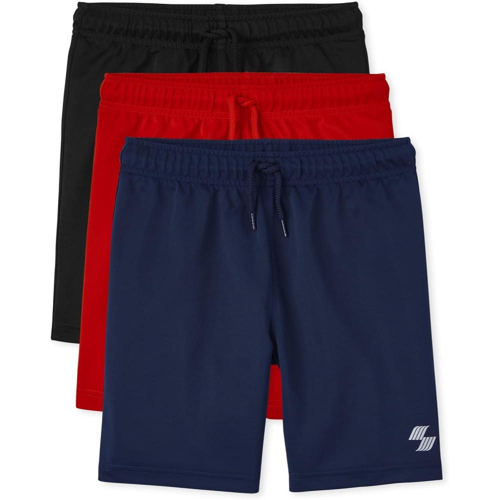 imageThe Childrens Place Boys Performance Basketball Shorts 2 PackBlack Red Navy