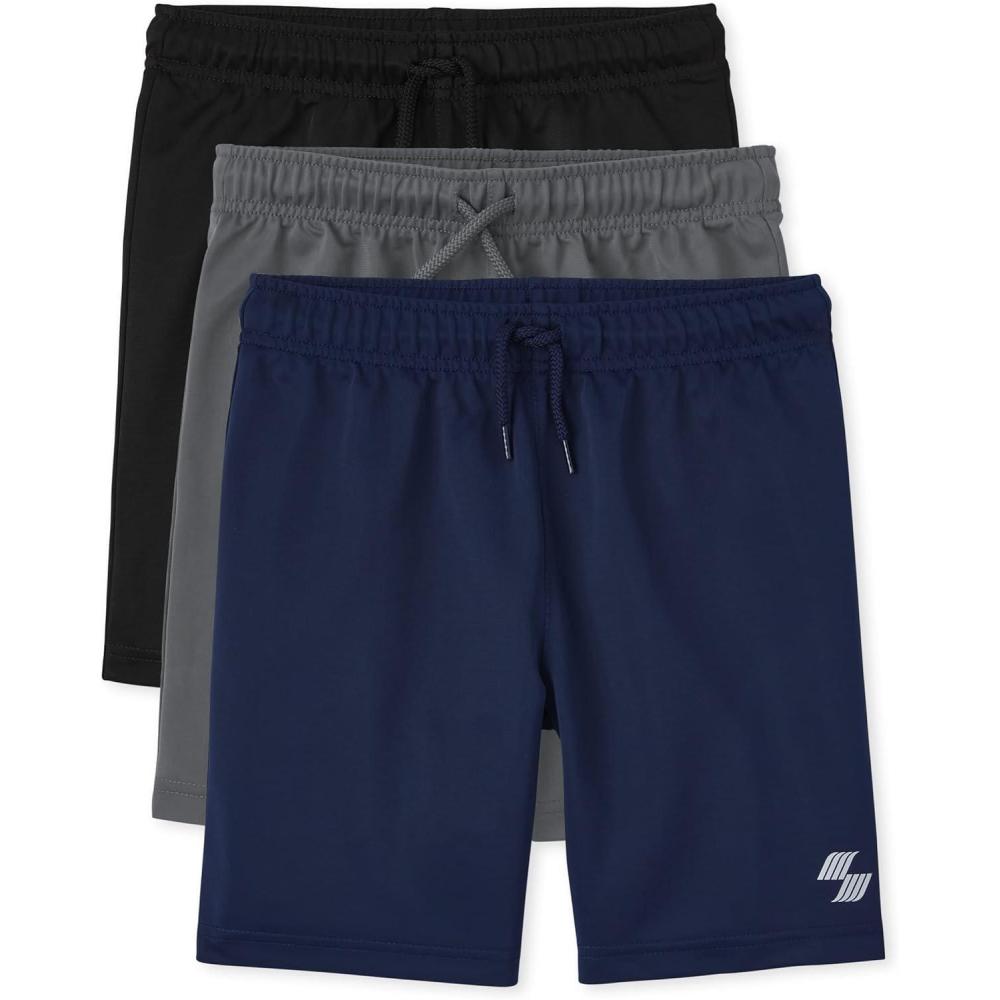 imageThe Childrens Place Boys Performance Basketball Shorts 2 PackBlack Grey Blue