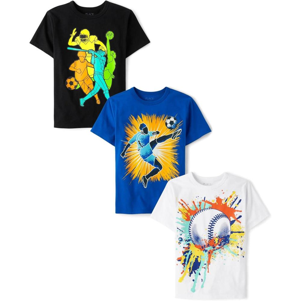 imageThe Childrens Place Boys Sports Short Sleeve Graphic TShirts MultipacksBaseballMultisportSoccer Player 3pack