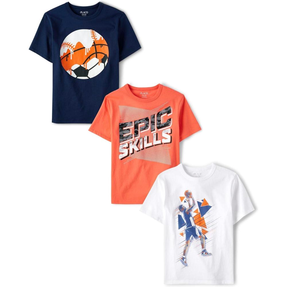 imageThe Childrens Place Boys Sports Short Sleeve Graphic TShirts MultipacksEpic Skills 3pack