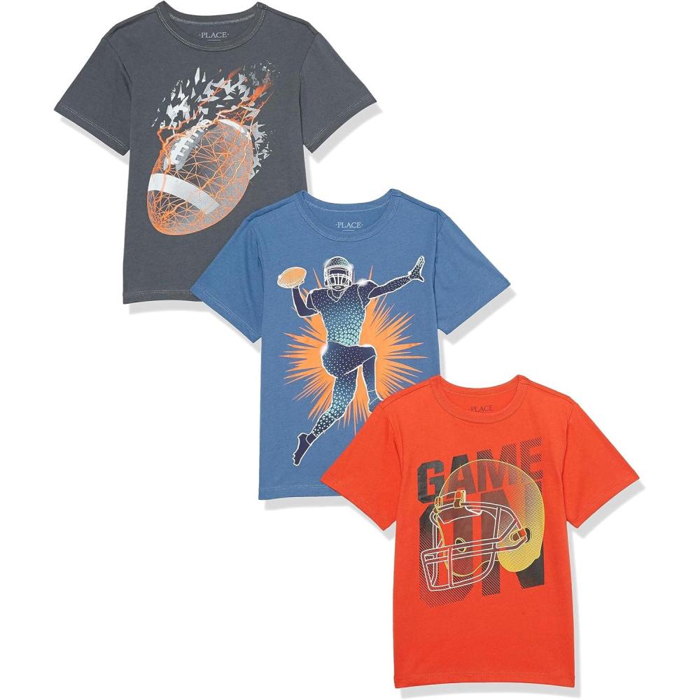 imageThe Childrens Place Boys Sports Short Sleeve Graphic TShirts MultipacksFootballPlayerGame on 3pack