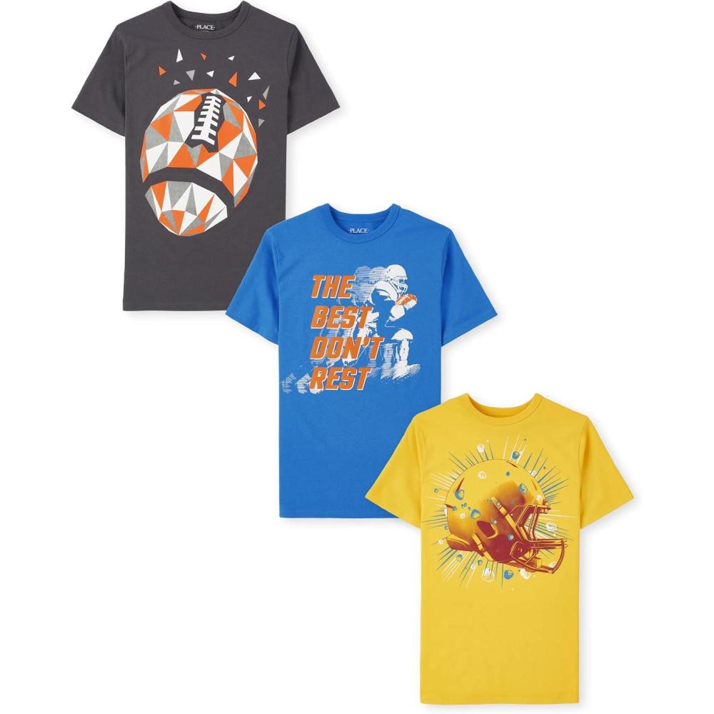 imageThe Childrens Place Boys Sports Short Sleeve Graphic TShirts MultipacksFootballer 3pack