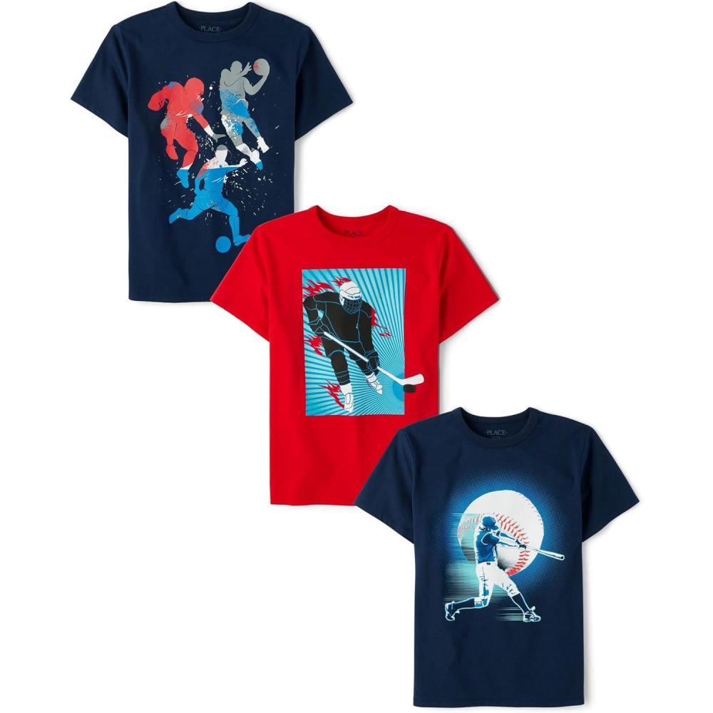 imageThe Childrens Place Boys Sports Short Sleeve Graphic TShirts MultipacksHockeySports PlayersBaseball 3pack