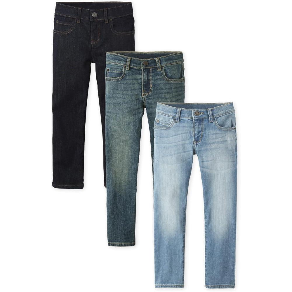 imageThe Childrens Place Boys Straight Leg JeansBlackIndigoLight Blue 3pack