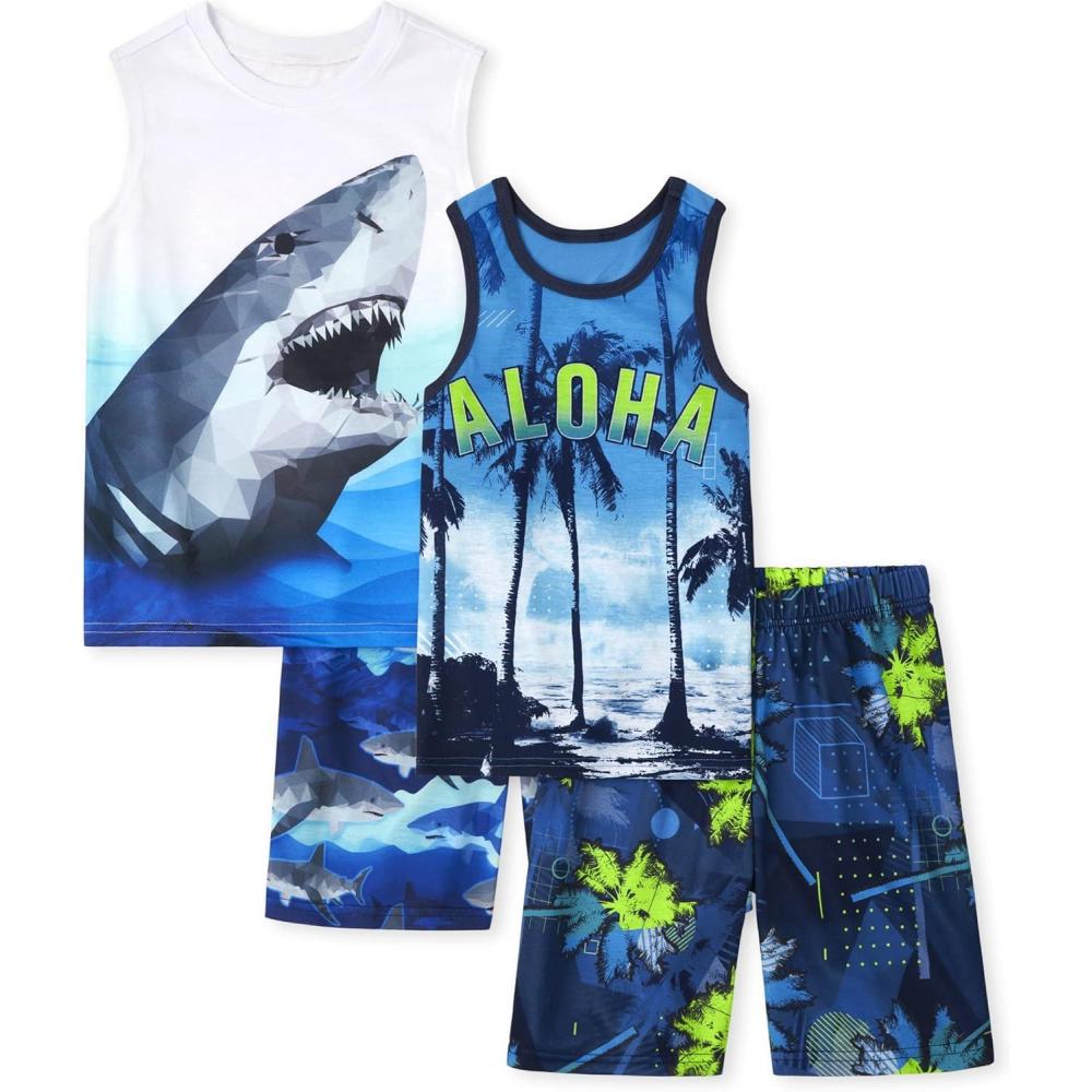 imageThe Childrens Place Boys Tank Top and Shorts2 Piece Pajama SetSharkAloha 2pack
