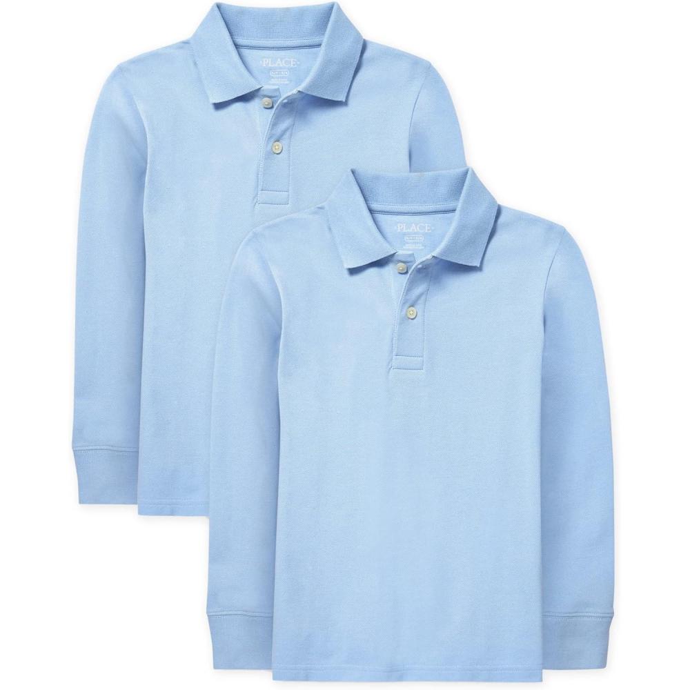 imageThe Childrens Place Boys Uniform Long Sleeve Pique PoloBrook 2pack