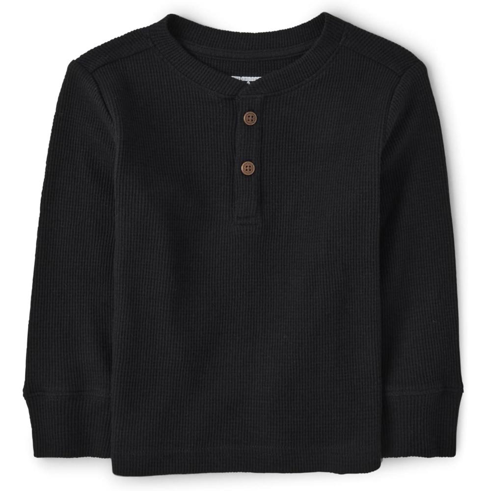 imageThe Childrens Place Boys and Toddler Long Sleeve Thermal Henley ShirtBlack