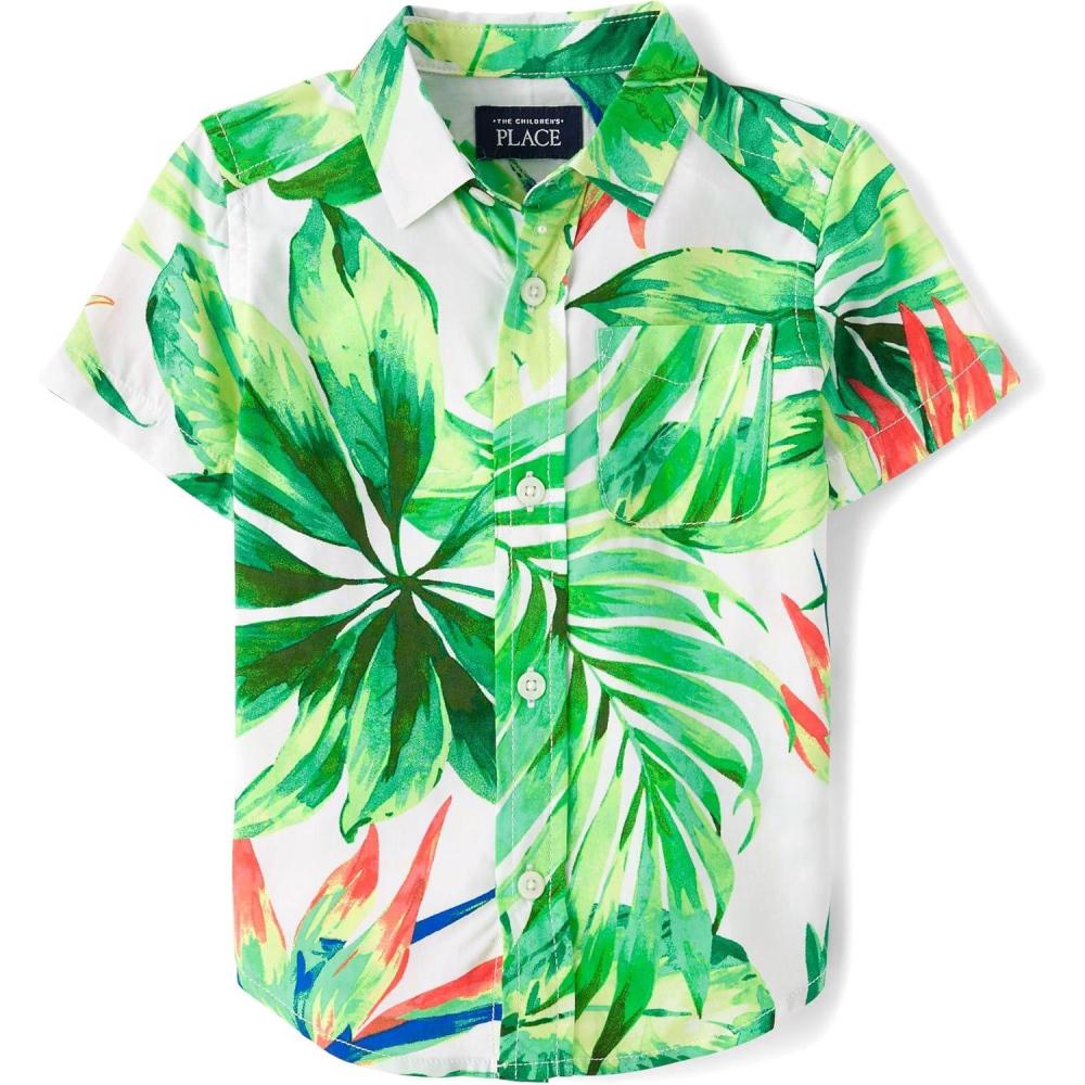 imageThe Childrens Place Boys and Toddler Poplin Short Sleeve Button Down ShirtApplemint