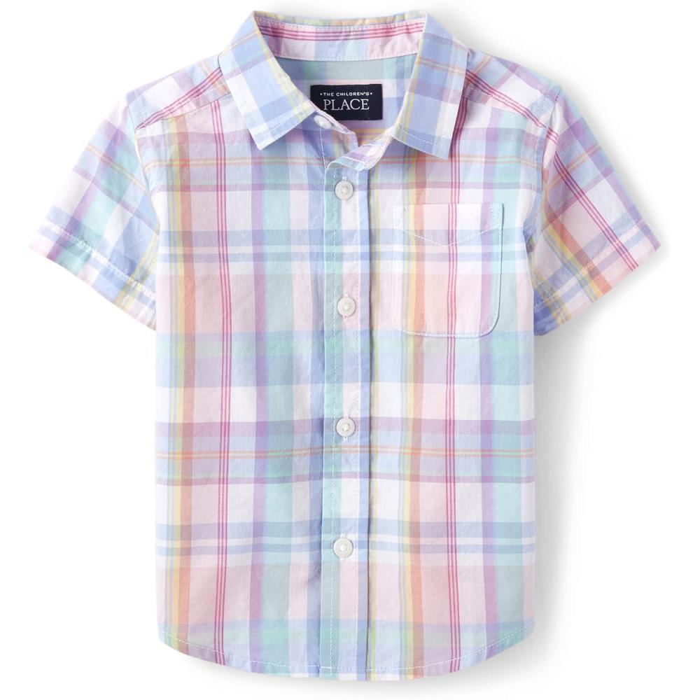 imageThe Childrens Place Boys and Toddler Poplin Short Sleeve Button Down ShirtRose Pottery Plaid