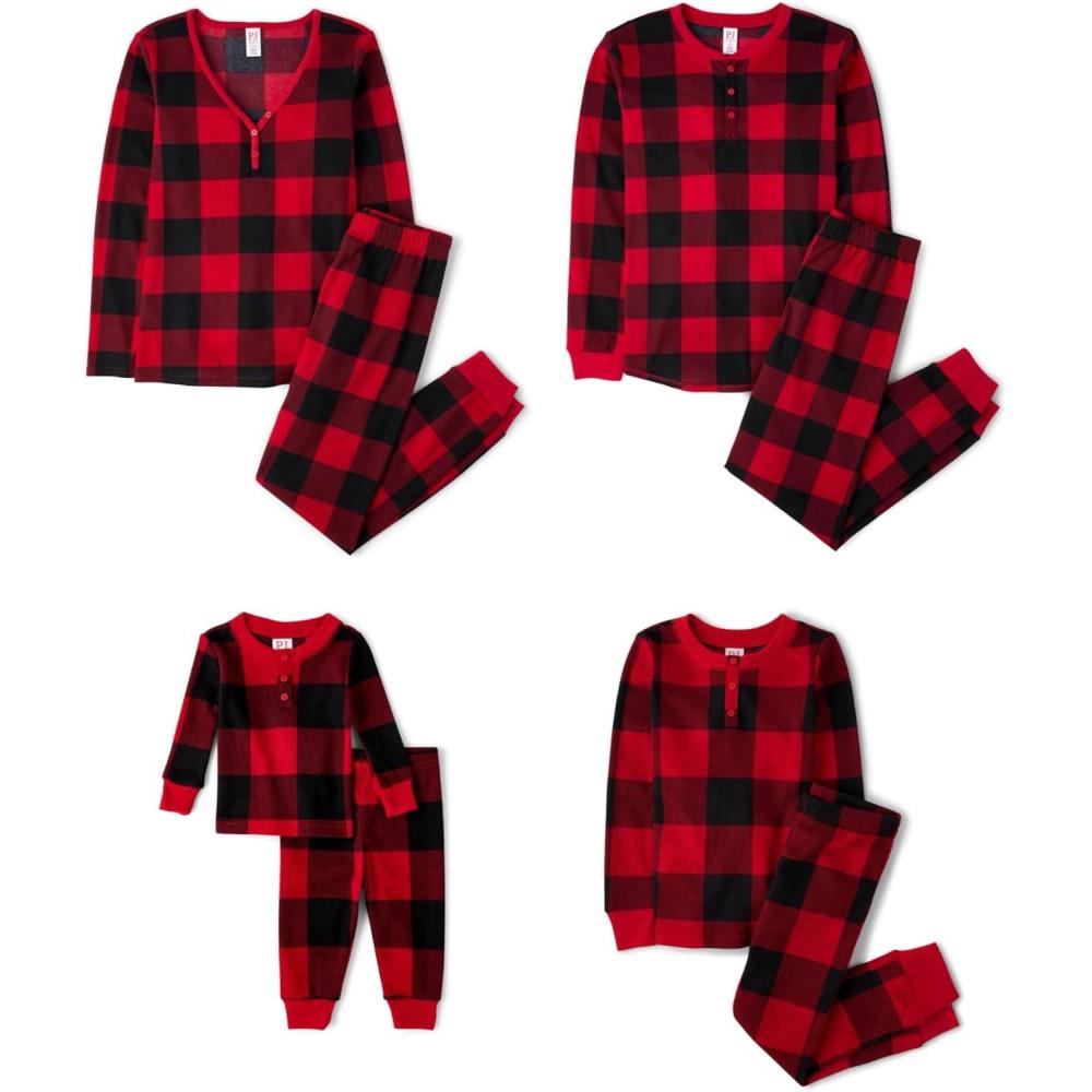 imageThe Childrens Place Family Matching Plaid Waffle 2 Piece Pajama SetsRed Buffalo Plaid
