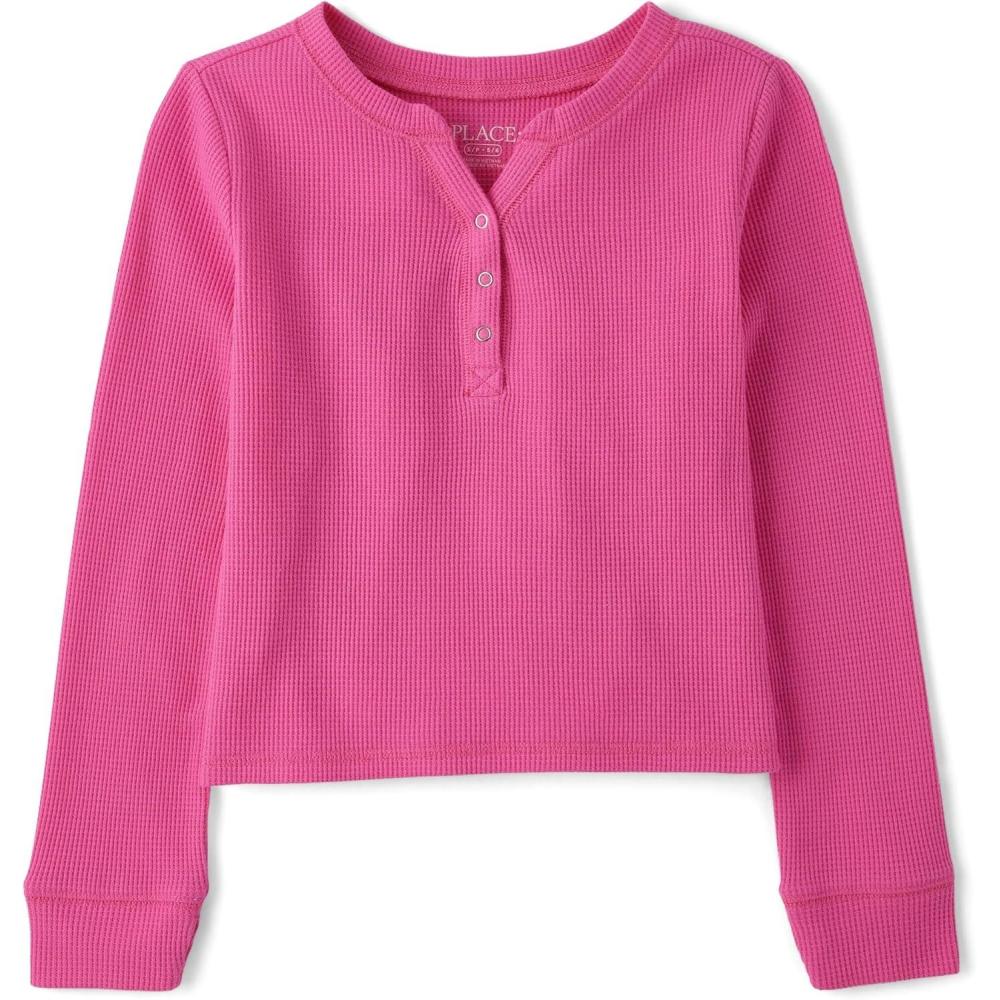 imageThe Childrens Place Girls Basic Long Sleeve Thermal Henley TopsYreka Pink