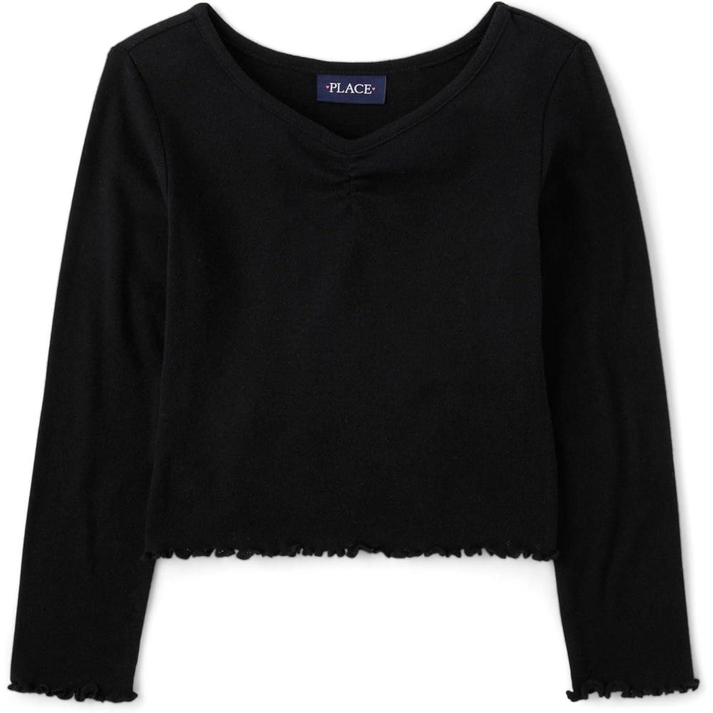 imageThe Childrens Place Girls Basic Long Sleeve VNeck Knit ShirtsBlack