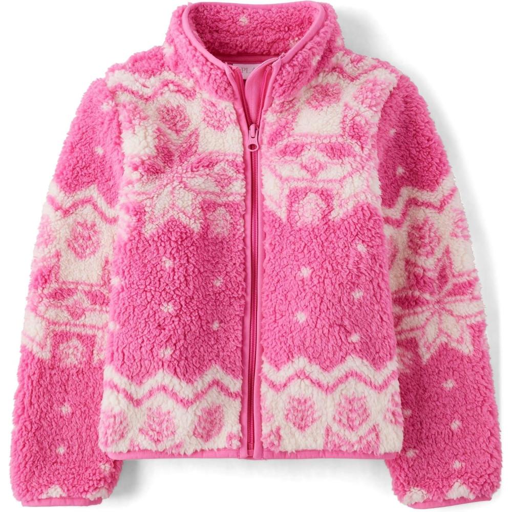 imageThe Childrens Place Girls Cozy Sherpa FullZip JacketYreka Pink Fairisle