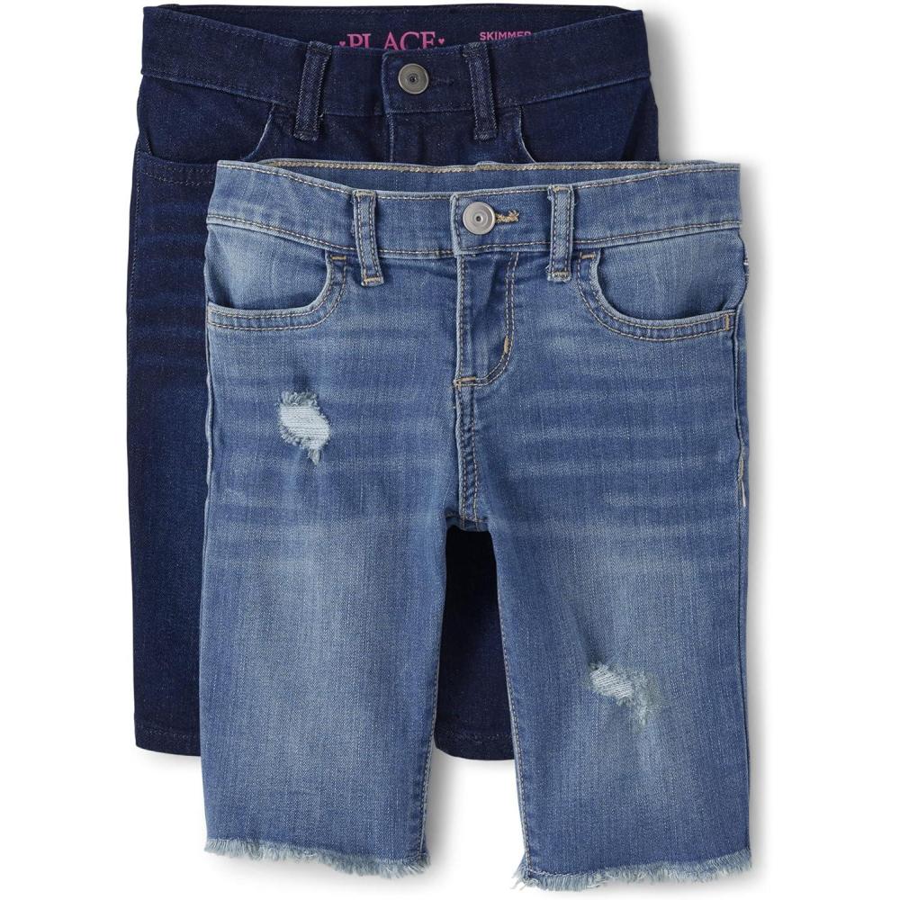imageThe Childrens Place Girls Denim Skimmer ShortsThistle Wash Denim 2pack