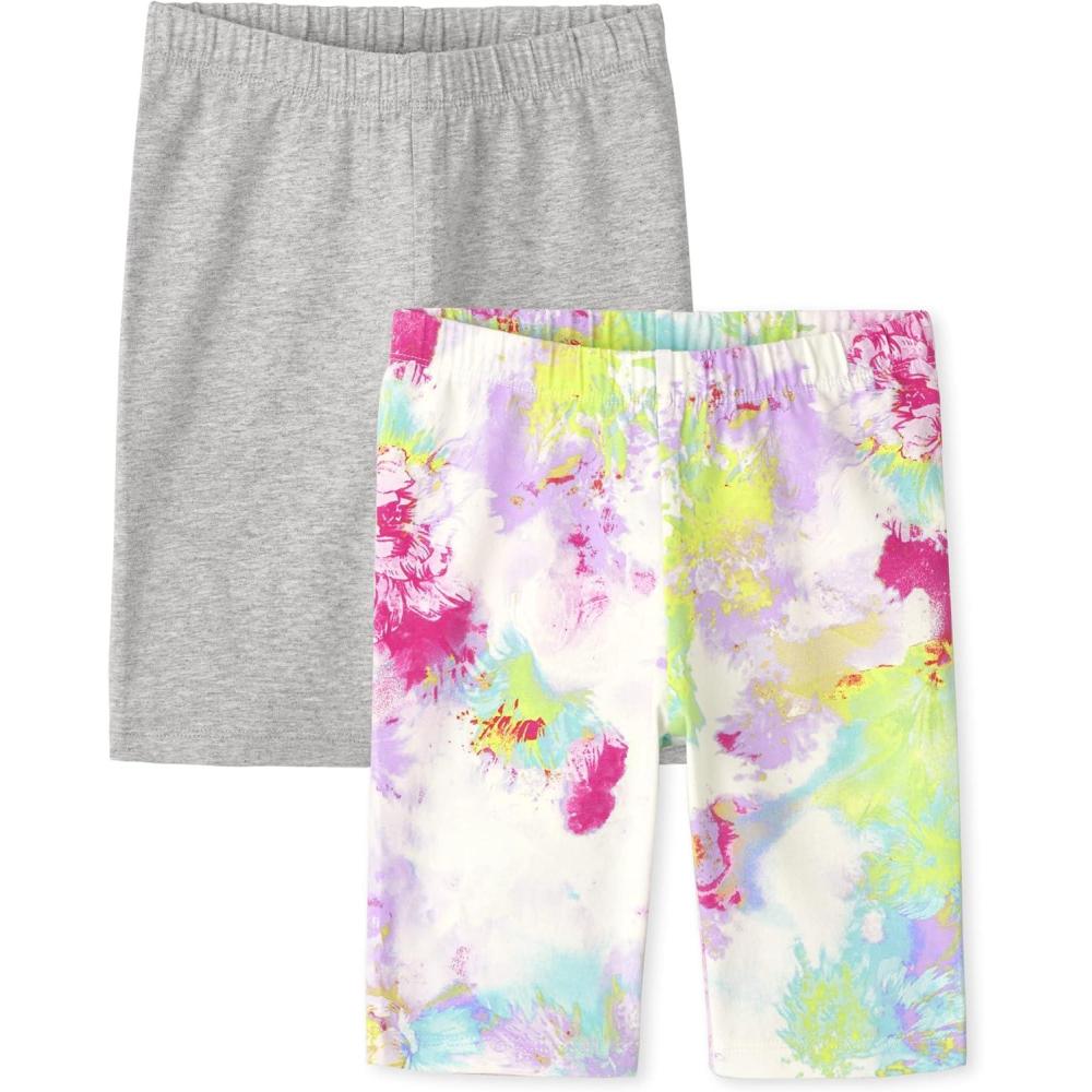 imageThe Childrens Place Girls Essential Bike ShortsBerry Tie DyeGray 2pack