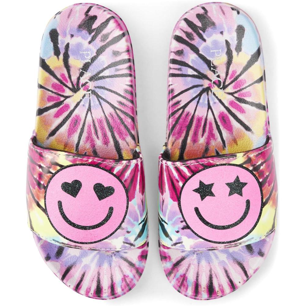 imageThe Childrens Place Girls Everday Slip on Slide SandalsPink Smiley Faces