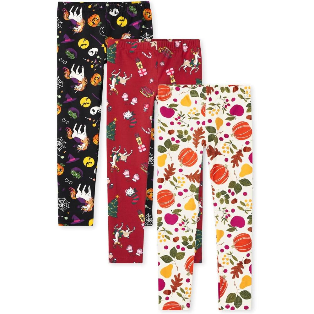 imageThe Childrens Place Girls Fashion LeggingsHalloweenThanksgivingChristmas 3pack