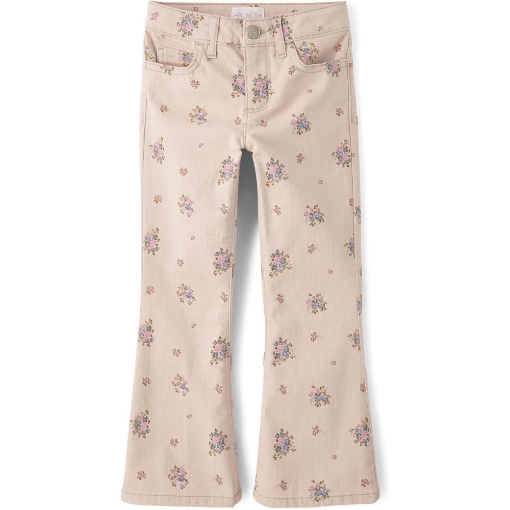 imageThe Childrens Place Girls Flare JeansWarm Stone Floral High Rise