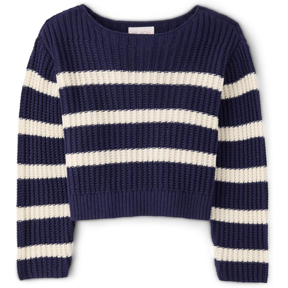 imageThe Childrens Place Girls Long Sleeve Crew Neck Pullover SweaterBlackcurrant