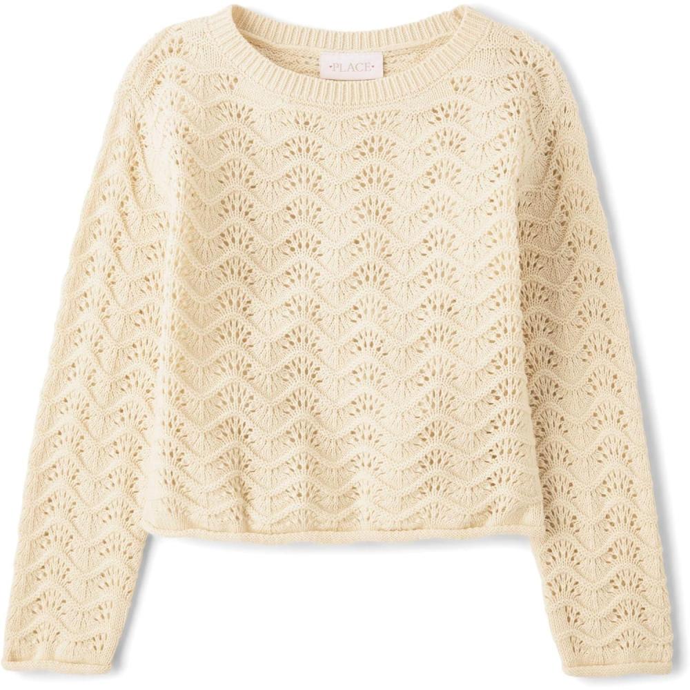 imageThe Childrens Place Girls Long Sleeve Crew Neck Pullover SweaterFrappe Stitch