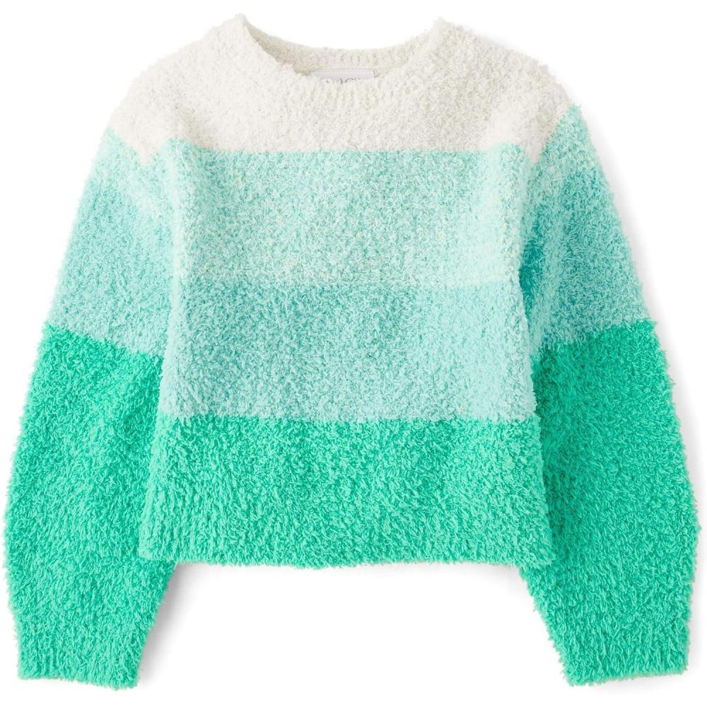 imageThe Childrens Place Girls Long Sleeve Crew Neck Pullover SweaterMellow Aqua Stripe