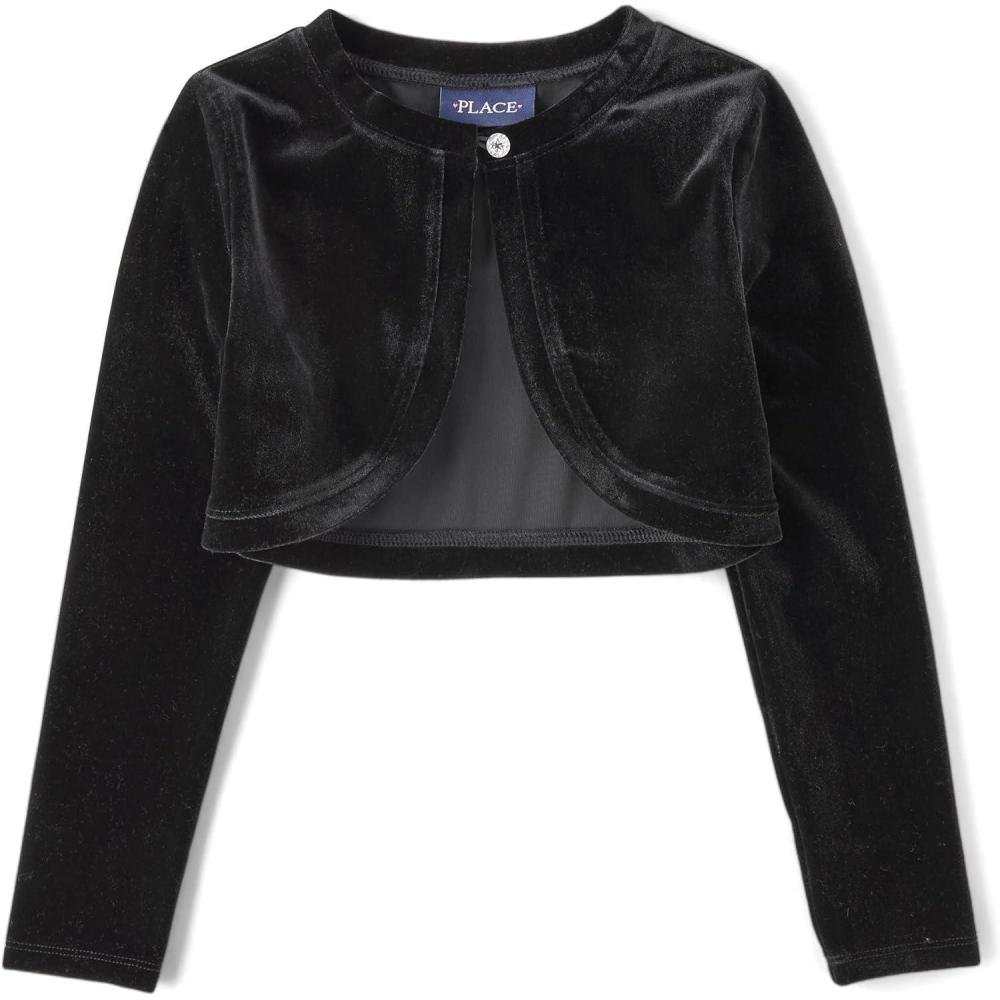 imageThe Childrens Place Girls Long Sleeve Shrug CardiganBlack Velour