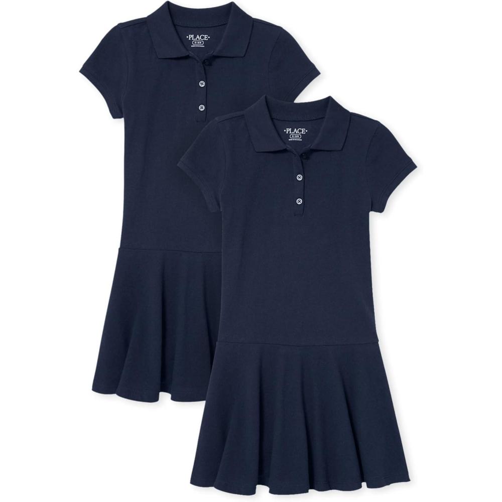 imageThe Childrens Place Girls Pique Polo DressTidal 2pack