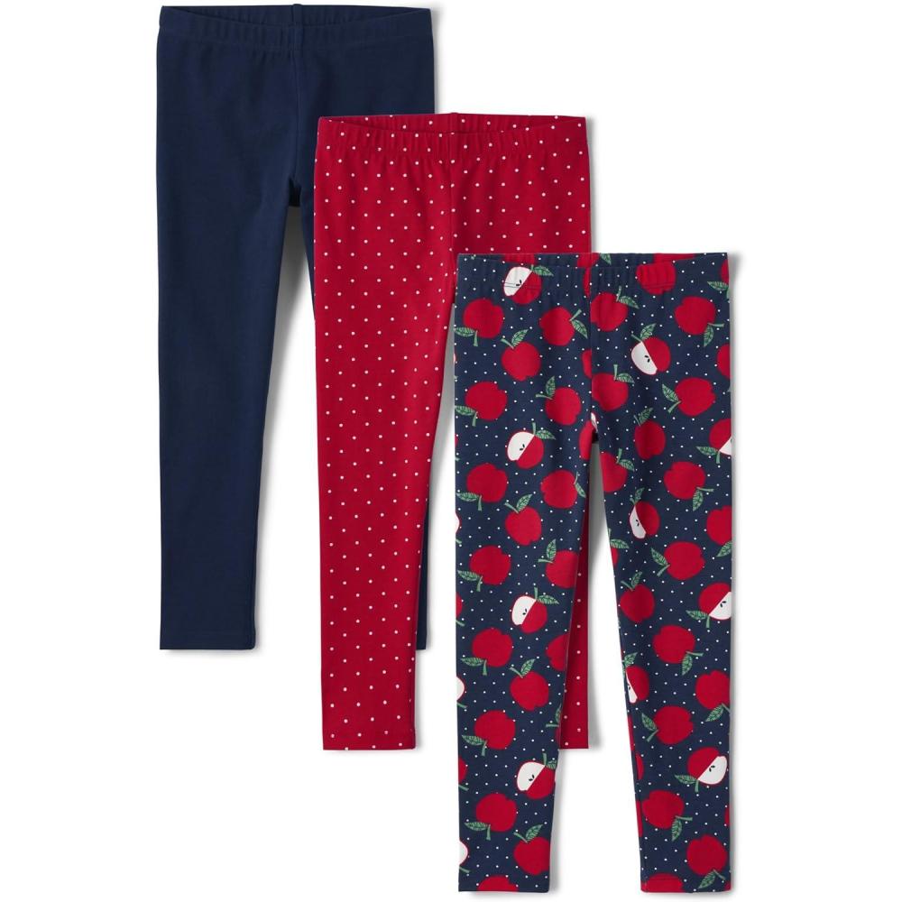 imageThe Childrens Place Girls Printed Leggings 2PackNavyRed DotApples 3pack