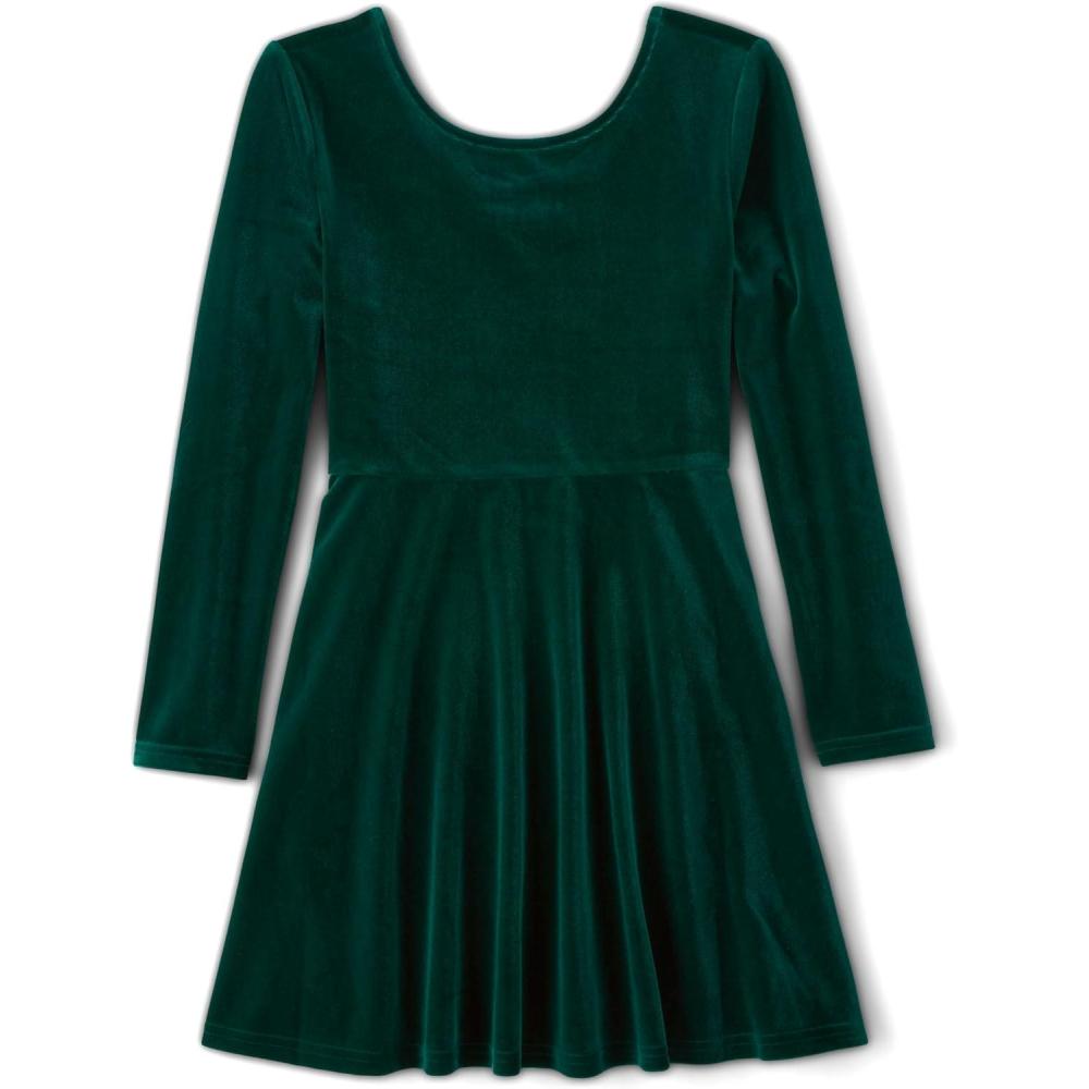 imageThe Childrens Place Girls Printed Skater Dress Long SleeveGreen Velour
