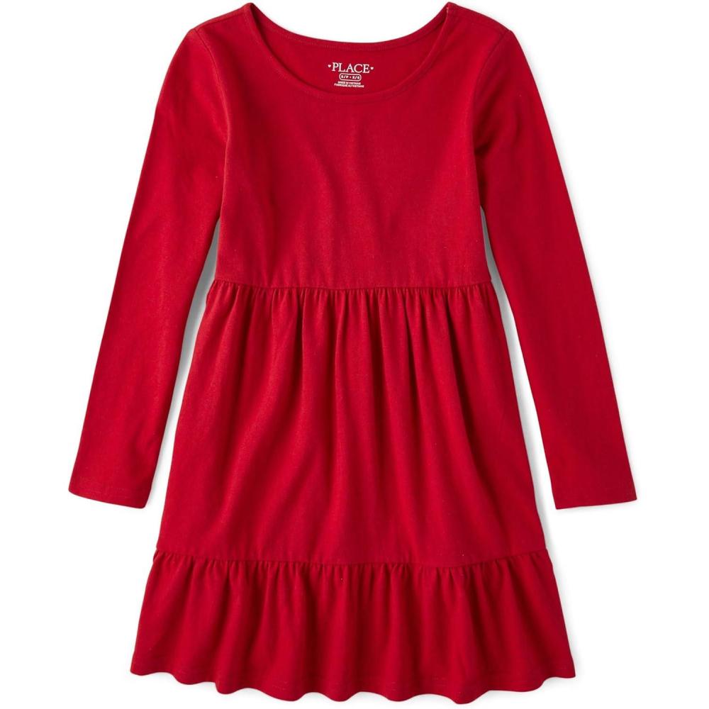 imageThe Childrens Place Girls Printed Skater Dress Long SleeveSolid Red