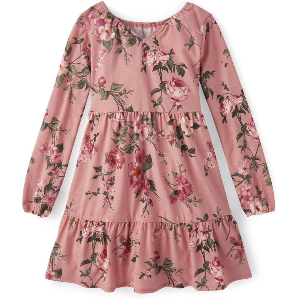 imageThe Childrens Place Girls Printed Skater Dress Long SleeveTuscan Clay Floral