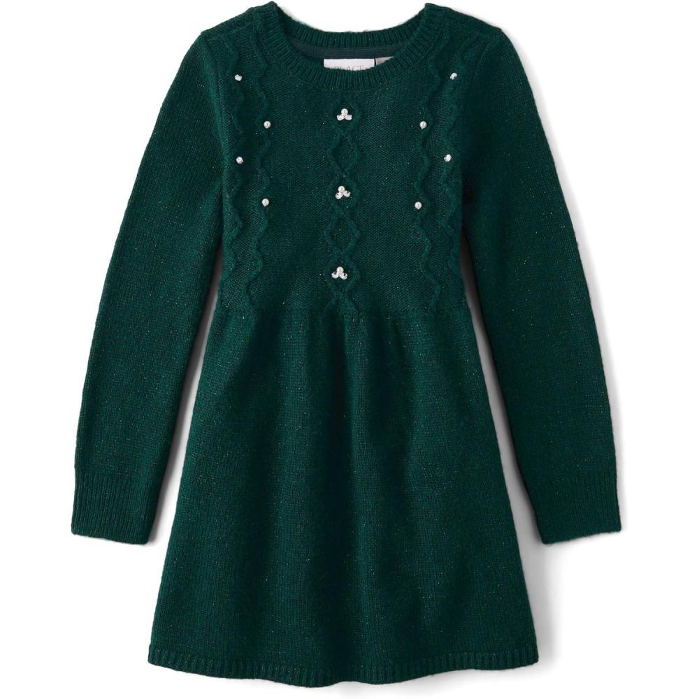 imageThe Childrens Place Girls Puff Sleeve Dress Long SleeveBalt Green Pearl