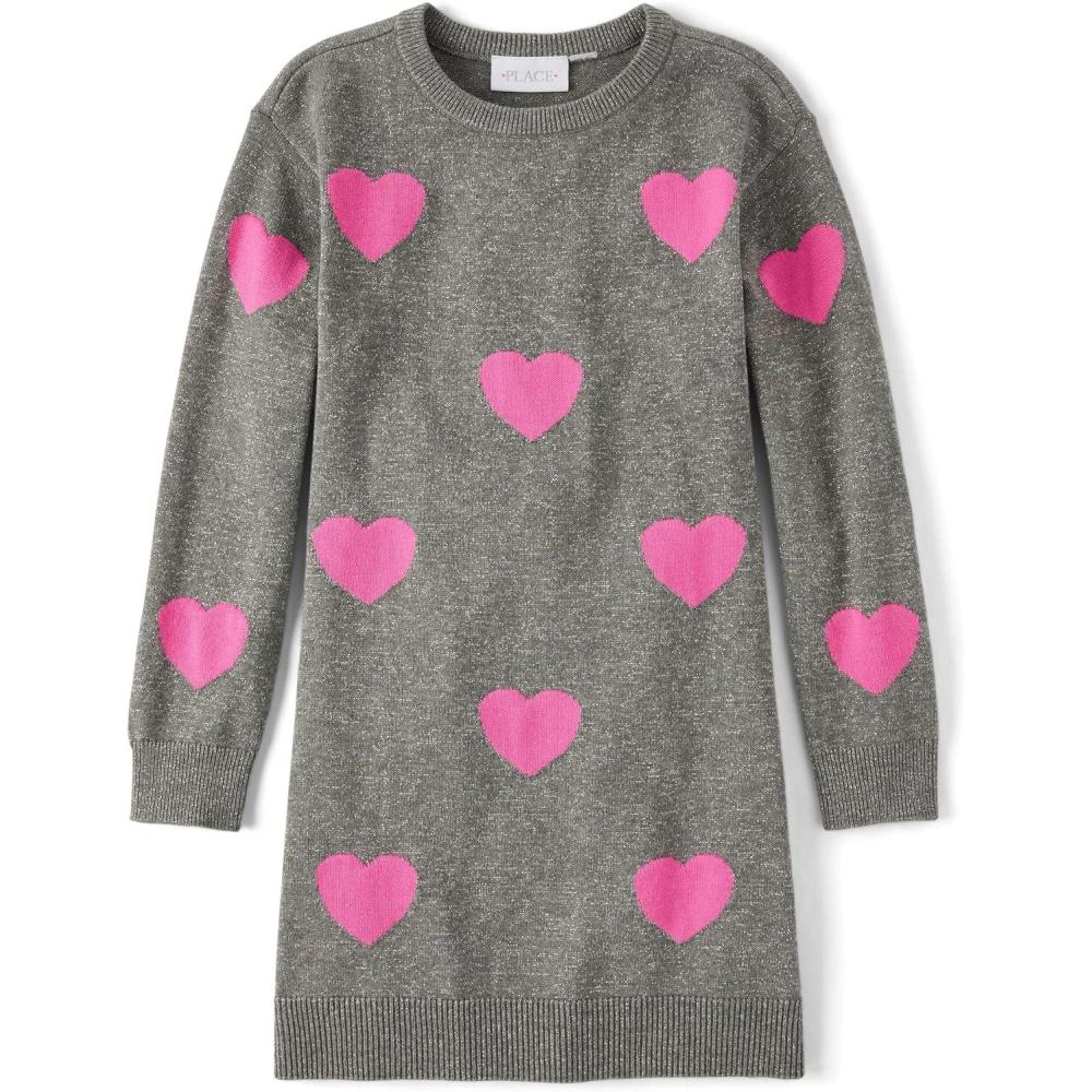 imageThe Childrens Place Girls Puff Sleeve Dress Long SleeveGrey Hearts