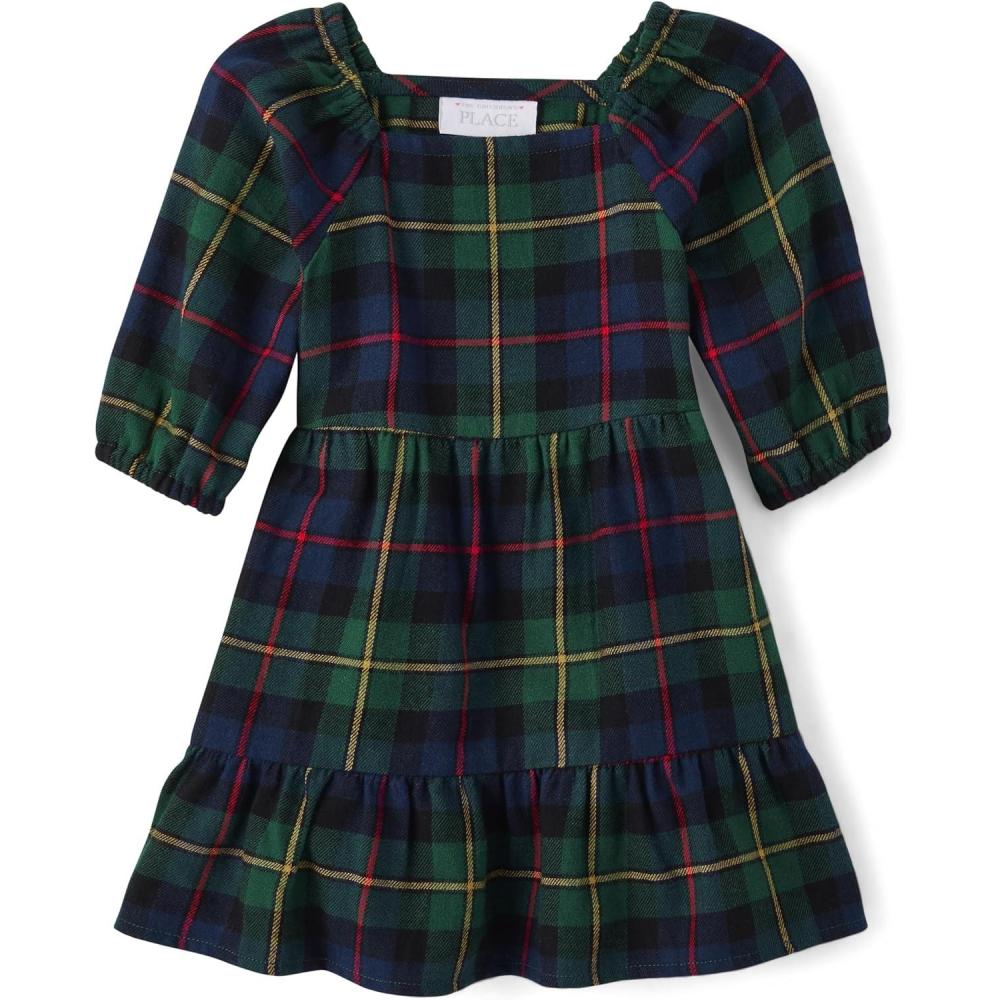 imageThe Childrens Place Girls Short Sleeve Dressy DressGreen Plaid