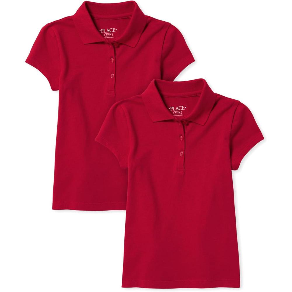 imageThe Childrens Place Girls Short Sleeve Pique Polo 2 PackRuby