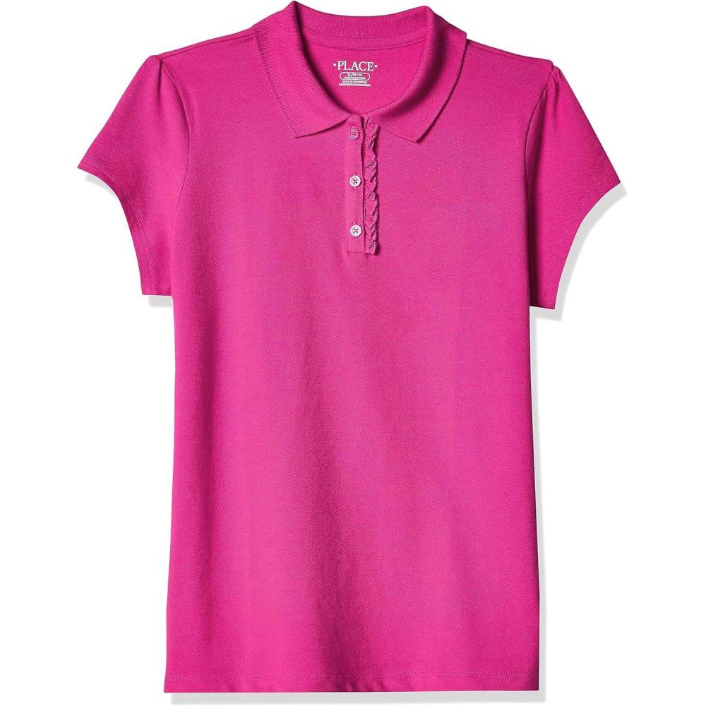 imageThe Childrens Place Girls Short Sleeve Ruffle Pique PoloAurora Pink