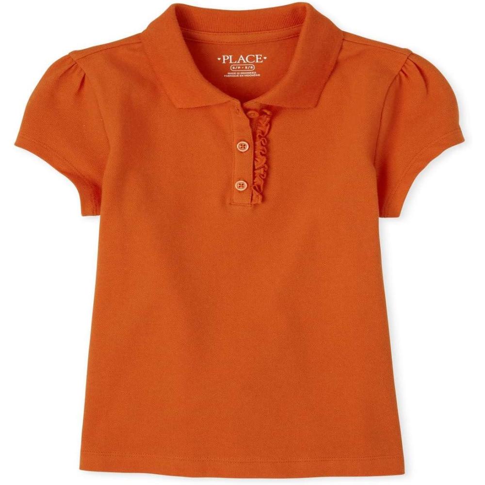imageThe Childrens Place Girls Short Sleeve Ruffle Pique PoloFlame