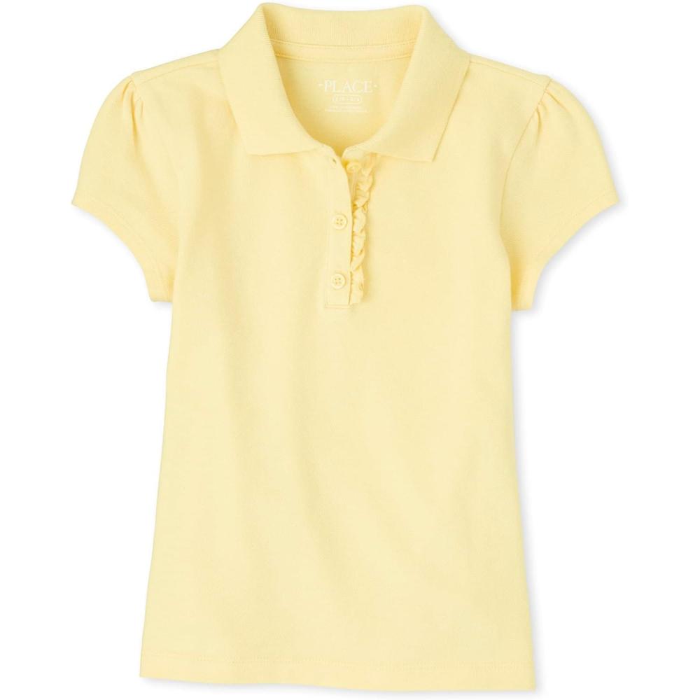 imageThe Childrens Place Girls Short Sleeve Ruffle Pique PoloPale Sun Single