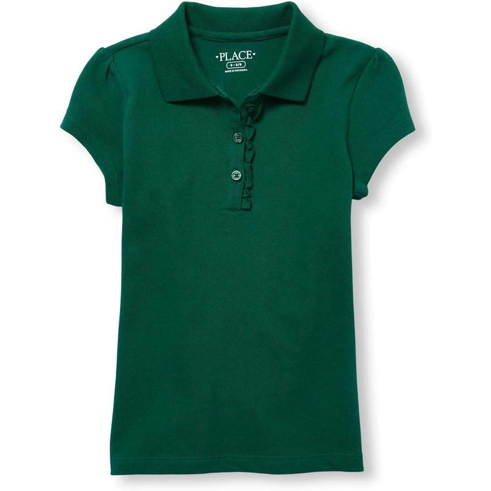 imageThe Childrens Place Girls Short Sleeve Ruffle Pique PoloSpruce Green Single