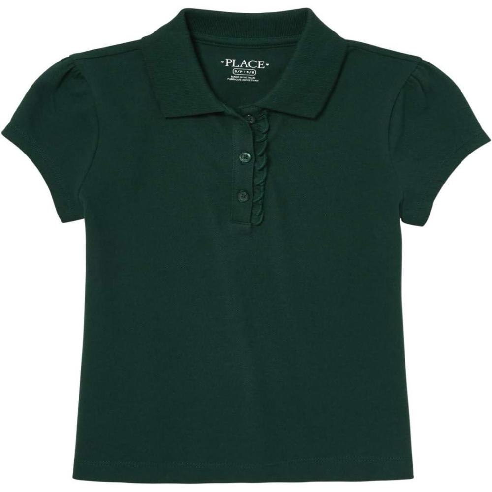 imageThe Childrens Place Girls Short Sleeve Ruffle Pique PoloSpruce Shade