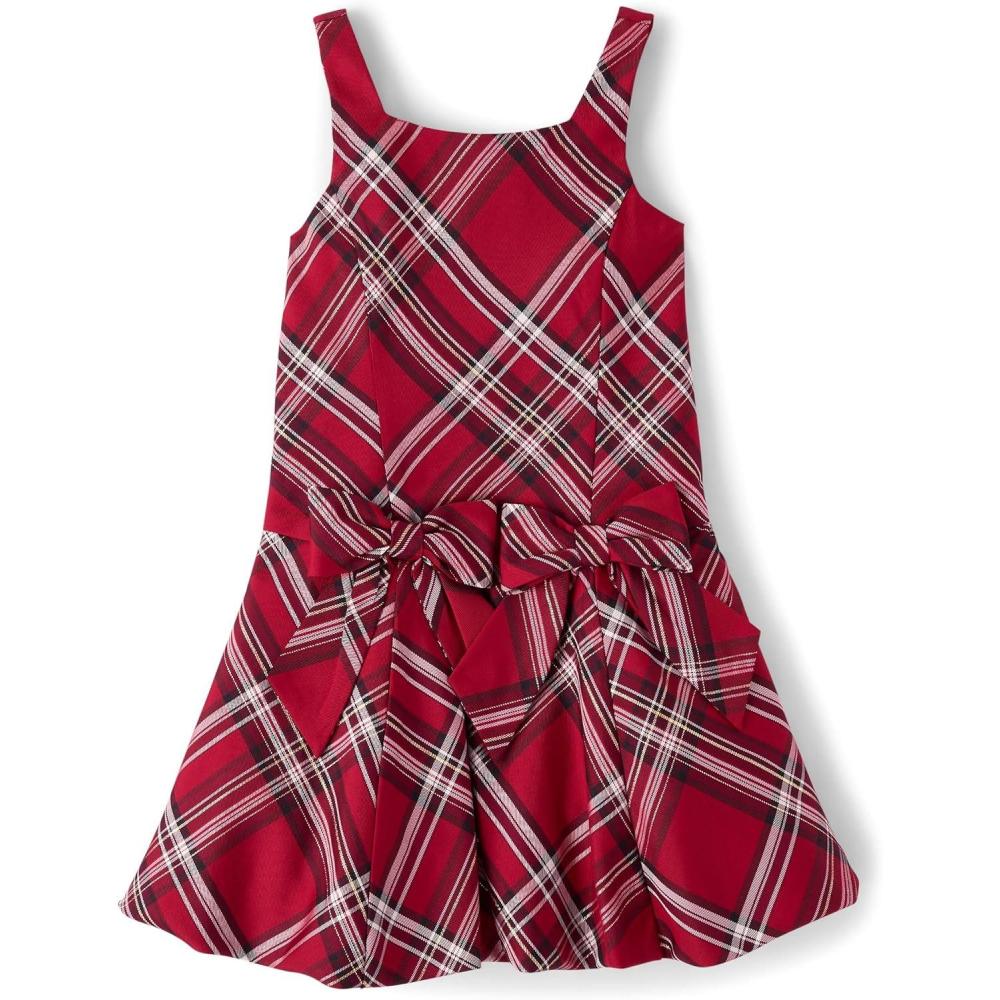 imageThe Childrens Place Girls Sleeveless Dressy Bubble Hem DressRed Ochre Plaid
